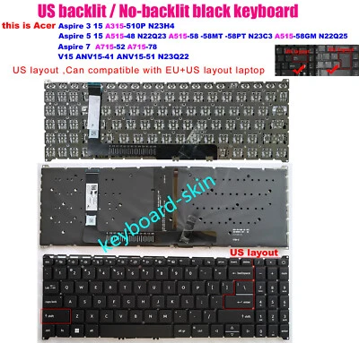Teclado estadounidense para Acer A315-510P N23H4 A715-78 N22Q23 A515-58 N23C3 N22Q25 N23Q22 Foto 1 de 2