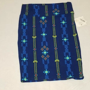 NWT LuLaRoe M Cassie Blue with Blue Yellow Mint Orange Geometric Design Skirt  - Picture 1 of 3