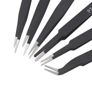 6pcs/Set Iron Beading Tweezers Set Anti-Static Jewelry Tool Kit Black 186x122mm - Picture 1 of 7