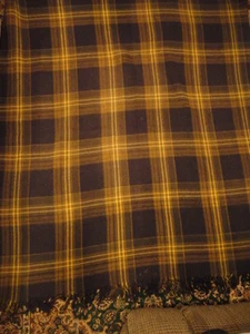 Carriage Quilt Wool Plaid Brown Gold & Blue Lap Quilt Through 59 x 68 Vintage - Picture 1 of 12