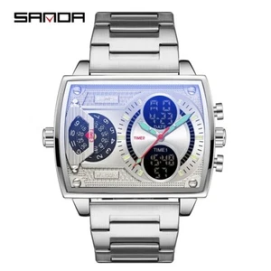 SANDA THREE Time Zone Display Quartz Men's Watch Luminous 3ATM Date LED Alarm - Picture 1 of 15