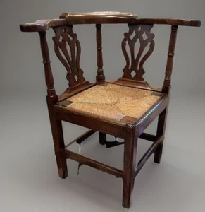 ANTIQUE ENGLISH GEORGIAN Mahogany CORNER CHAIR with Removable Rush Seat - Picture 1 of 16