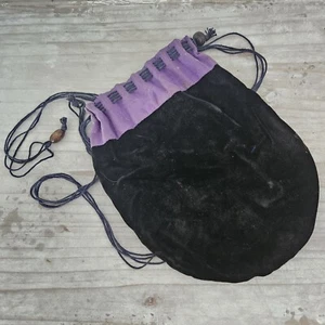 1900s Bag Vintage Antique Black Velvet Pouch Drawstring - Picture 1 of 8