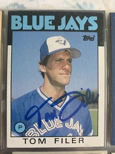 3 Tom Filer baseball cards.  1 card autographed 
