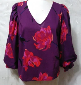 New A NEW DAY Size Medium Pullover Top Floral Print Bishop Sleeve Purple Multi - Picture 1 of 4