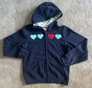 Hanna Andersson Size 140- US 10 Years Girls Blue Zip Up Hoodie Hearts - Picture 1 of 9