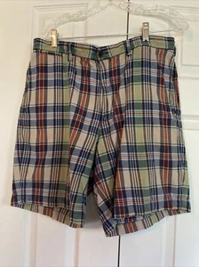 Men's Lands End Madras Plaid Chino Multicolor Shorts Size 34 - Picture 1 of 6