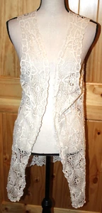 Roommates Women's Beige Open Front Long Line Lace Vest Plus Size 1X - Picture 1 of 3