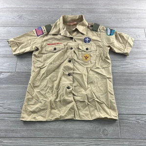 Boy Scouts of America Small 6-8 Official Blouse Beige Button Up Short Sleeve - Picture 1 of 9