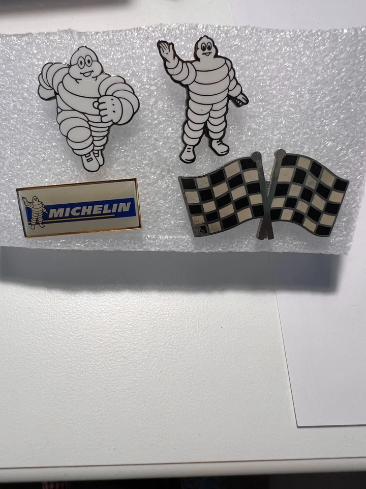 Michelin man Bib Lot of 4, SCCA checkered racing flag vintage rare Racing Pins - Image 1 of 4