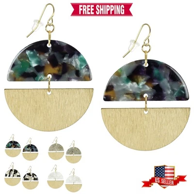 Double Gold and Colored Acrylic Boho Hoop Statement Earrings, 18K Gold Ear Wires - Image 1 of 4