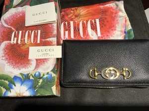 Gucci Zumi Black Leather Zip Around Wallet with Metal GG Logo 570661 1000 - Picture 1 of 6
