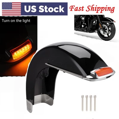 Vivid Black Front Fender For Harley Touring Electra Glide Road King FLHT 2014-24 Foto 1 de 4