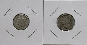 1865, 1870 Nickel Three Cent Coins - Picture 1 of 2
