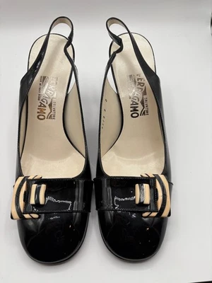 NUEVO Salvatore Ferragamo Negro Charol "Thea" Tacones Cordones Talla 9B Nuevos sin Caja Foto 1 de 4