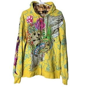 Christian Audigier Spellout Full Zip Skull Hoodie Jacket Size 2XL Biker Artsy - Picture 1 of 17
