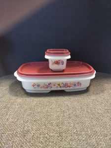 Pioneer Frau 3 Tassen Kapazität Kunststoff Lebensmittel Aufbewahrung Behälter mit Deckel Rot Blumen - Bild 1 von 8