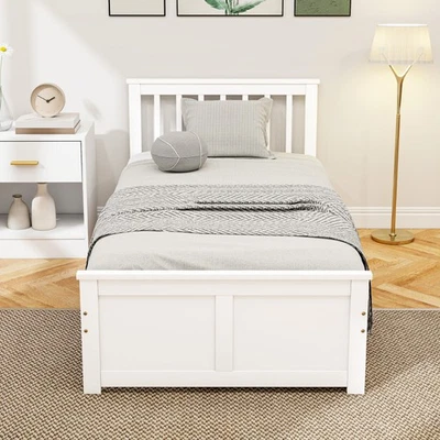 HOMCOM 3ft Single Bed Frame with Drawers Solid Pine Wood Storage Bed for Bedroom White