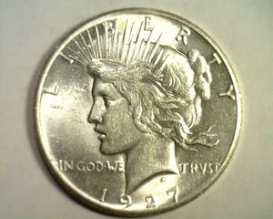 1927 PEACE SILVER DOLLAR CHOICE ABOUT UNCIRCULATED+ CH. AU+ NICE ORIGINAL COIN - Picture 1 of 2