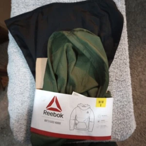 Reebok Dark Green & Black Fleece Pullover Hoodie Medium small logo hand pocket - Picture 1 of 16