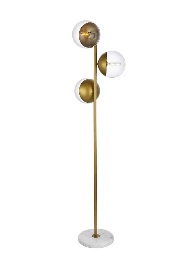 Elegant LD6163BR Eclipse 3 Lights Brass Floor Lamp With Clear Glass