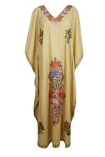 Women's Embellished Maxi Kaftan Dress Floral Cotton Kimono Caftan Dresses 3XL