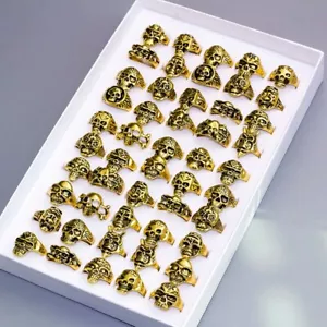 20pcs Skull Rings For Men and Women Punk Style Jewelry Silver Gold Colors - Picture 1 of 11
