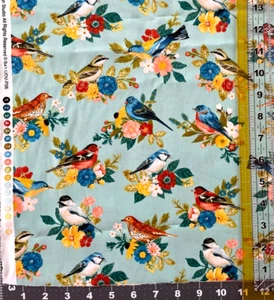 1 P Easter Spring 16 Images Birds Floral Quilting Blue Turquoise Cotton 11”x 12” - Picture 1 of 2