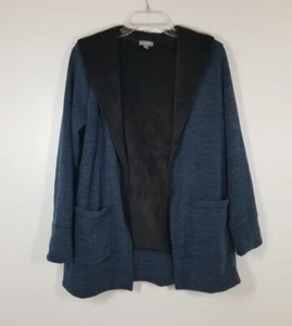 T By Talbots Navy Blue Black Fleece Lined Hooded Open Sweater Sweatshirt Size S - Picture 1 of 5