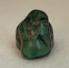Bague turquoise verte vintage ancienne pion navajo coupe rugueuse taille 10,5