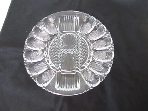 LE Smith Clear Glass Deviled Egg Plate Platter w/ Relish Tray Diamond Point  11" - Picture 1 of 5