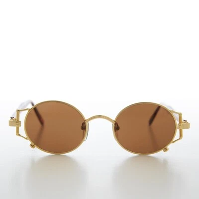 Золотистые модные винтажные уникальные солнцезащитные очки 90-х с коричневыми линзами - Iona - Изображение 1 из 3