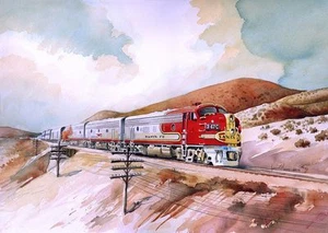 Santa Fe EMD F7 ATSF Clásica Warbonnet Streamliner Locomotora Impresiones Artísticas Enmarañadas - Imagen 1 de 2