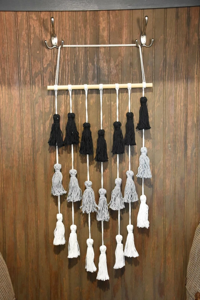 Tapiz tejido a mano para colgar en la pared arte bohemio borla decoración del hogar Foto 1 de 2