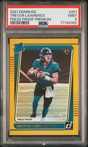 2021 Panini Donruss Trevor Lawrence Press Proof Premium Gold Rated Rookie PSA 9