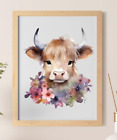 Impression murale de vache, jolie impression d'art de vache des Highlands, décoration d'art mural de ferme