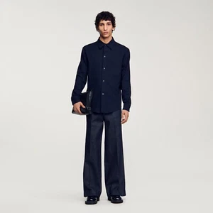 $295 SANDRO Flannel Joker Shirt | Marine | Small - Picture 1 of 14