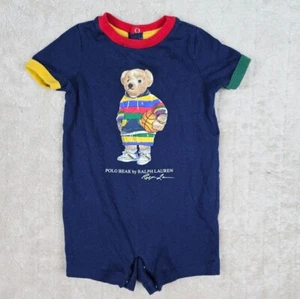 Ralph Lauren Polo Bear One Piece 6M Blue Retro Outdoor Color Block Romper Ringer - Picture 1 of 6