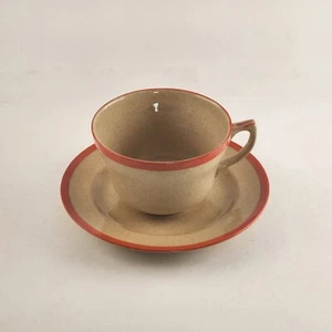 Omar Ware English Stoneware Tea Cup and Saucer Beige Orange Trim England Vintage - Picture 1 of 12