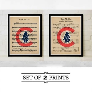 Vintage Chicago Go Cubs Go Take Me out Ball Game Sheet Music Gift Logo Art Set - Picture 1 of 3