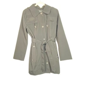 London Fog Black Ladies Trench Coat Raincoat With Removable Hood L - Picture 1 of 8