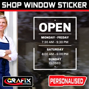 Shop Window Opening Hours Times Customised Personalised Sign Vinyl Decal Sticker - Picture 1 of 3