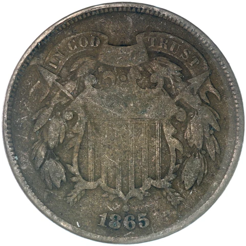 1865 (P) Two Cent Coin Very Good VG See Pics A835 Cover