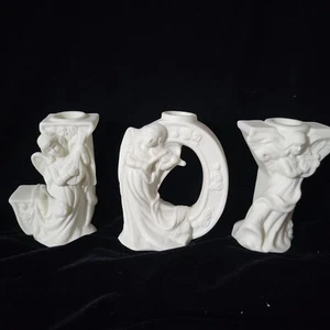 Christmas Candle Holders - Joy Angel Bisque Porcelain Candle Holders By Dicksons - Picture 1 of 10