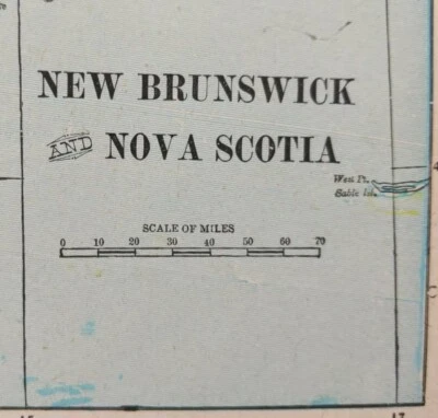 Vintage 1902 NEW BRUNSWICK NOVA SCOTIA CANADA Map 14"x11" ~ Old Antique Original - Image 1 of 4