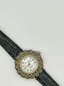 Funktionierende Vintage Xanadu Markasiten Damenuhr schwarzes Lederband - Bild 1 von 11