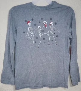 T-shirt Holiday Time ragazzi scheletri danzanti di Natale grigia taglia XXL (18) NUOVA - Foto 1 di 5