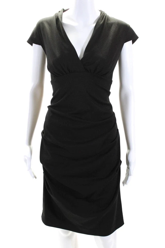 Vestido Artelier Nicole Miller para mujer cuello en V fruncido cuerpo con negro talla 8 Foto 1 de 4