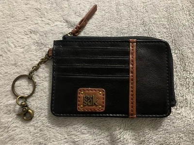 The Sak Iris Card Wallet Black and Brown Leaf Emboss Key Chain Coin Purse - Image 1 of 4