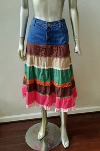 FALDA MIDI BOHO 8 AÑOS 90 BILL BLASS JEANWEAR TIER COTTAGE CORE DENIM CINTA ENCAJE 8 - Imagen 1 de 6